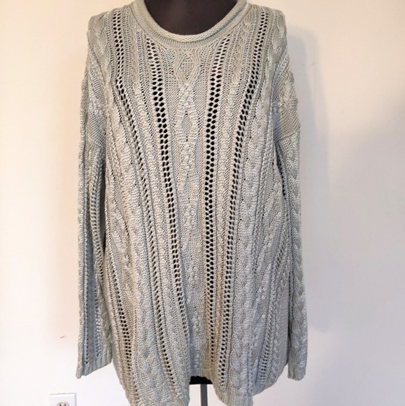 Chunky Adrienne Vittadini Gray Knit Silk Sweater L